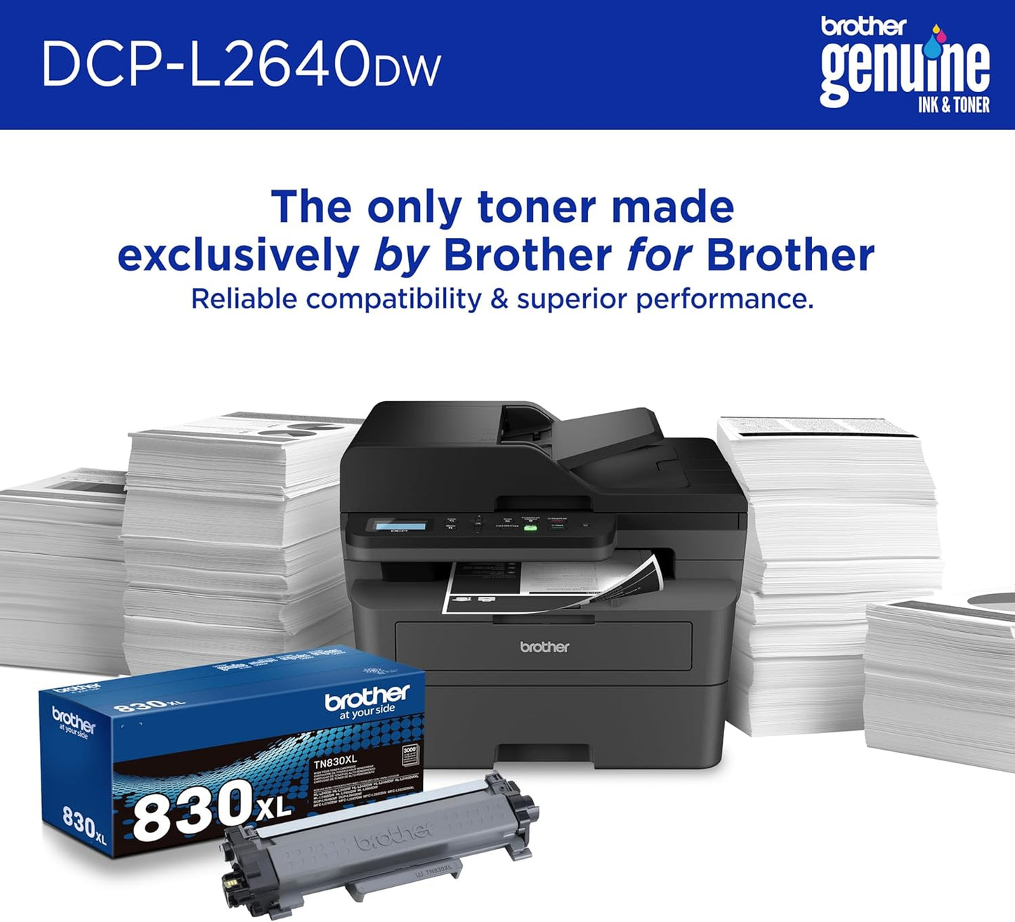 Brother DCP-L2640DW Wireless Compact Monochrome Multi-Function Laser Printer with Copy and Scan, Duplex, Mobile, Black & White | Includes Refresh Subscription Trial(1), Works with Alexa