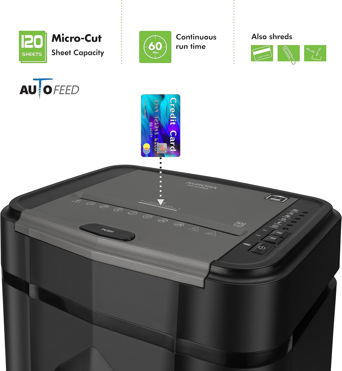 Aurora Professional Grade AU125MA 120-Sheet Auto Feed High-Security Micro-Cut Paper Shredder/60 Minutes/Security Level P-5