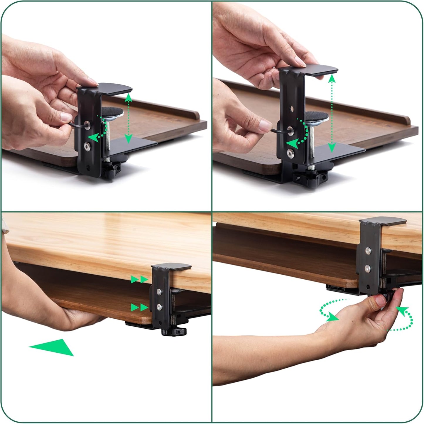 D'vine Dev Under Desk Keyboard Tray with Wrist Rest Bamboo Wood Keyboard Drawer with Full Size Mouse Pad, Walnut Color, KBT-2