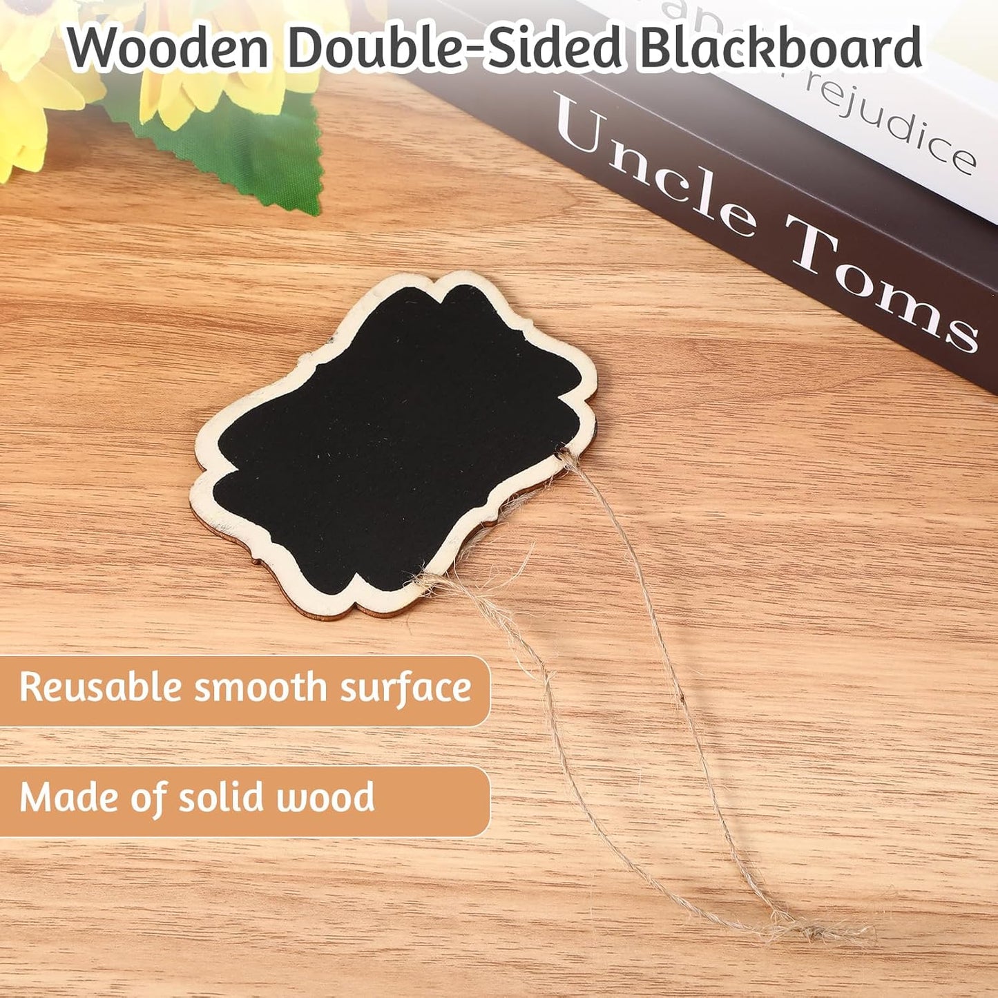 20Pcs Mini Chalkboard Signs,Chalkboard Tags with String,Hanging Small Chalkboard Sign,Wooden Erasable Price Message Tags Blackboard,Double-Sided Hanging Food Labels for Party Buffet