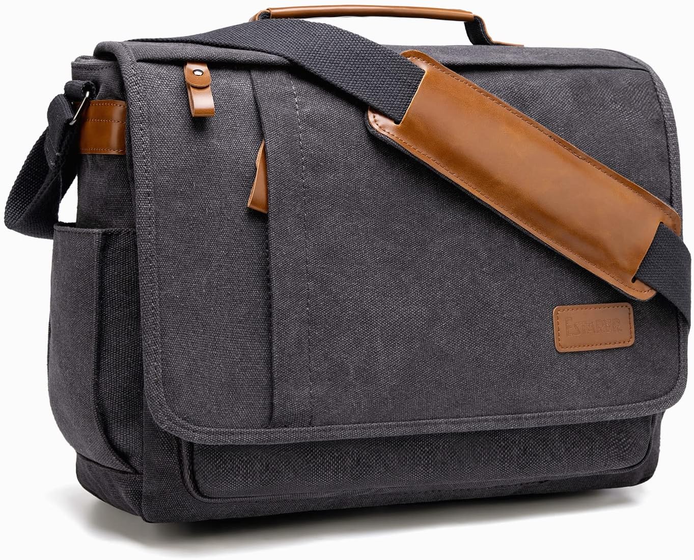 ESTARER 13-14 Inch Laptop Messenger Bag Water-Resistant Canvas Shoulder Bag for Business College, Grey