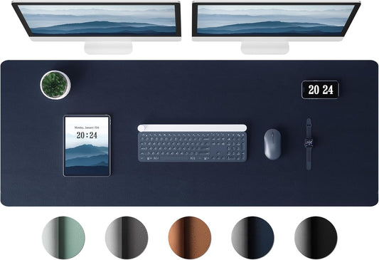Aothia Leather Desk Pad Protector, Office Desk Mat, Large Mouse Pad, Laptop Desk Pad, Non-Slip PU Leather Desk Blotter, Waterproof Desk Writing Pad for Office and Home (Dark Blue, 47" x 17")