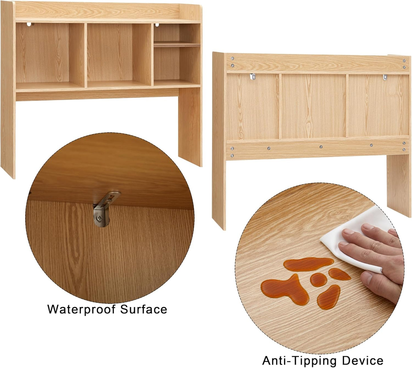 Desktop Bookshelf, Wooden Desk Storage Hutch with 6 Shelves for Computer Desk, 3-Tier Desktop Display Organizer Rack for Office Home (Natural)