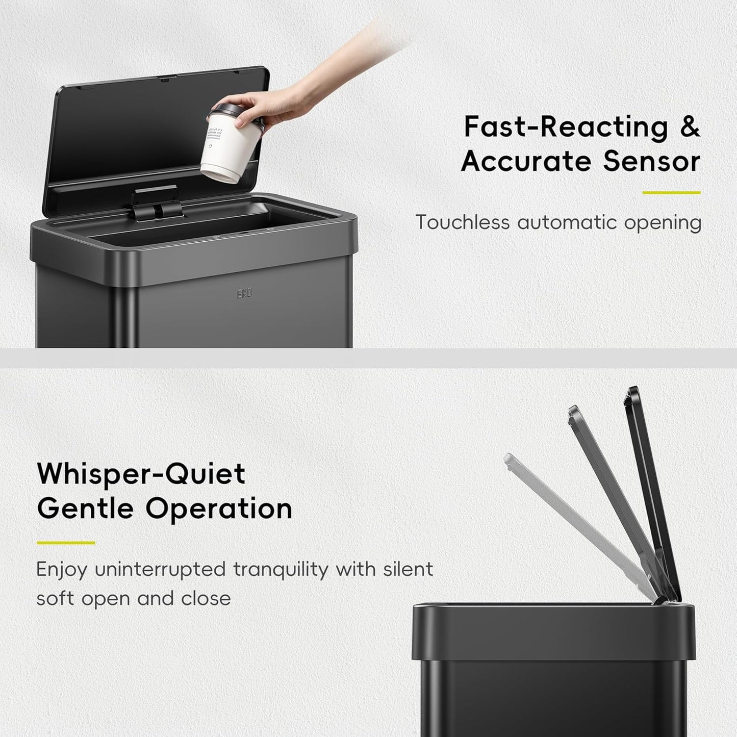 EKO Mirage X 80 Liter / 21.1 Gallons Motion Sensor Trash Can, Automatic Large Kitchen Trash Can Touchless, Stainless Steel, Matte Black