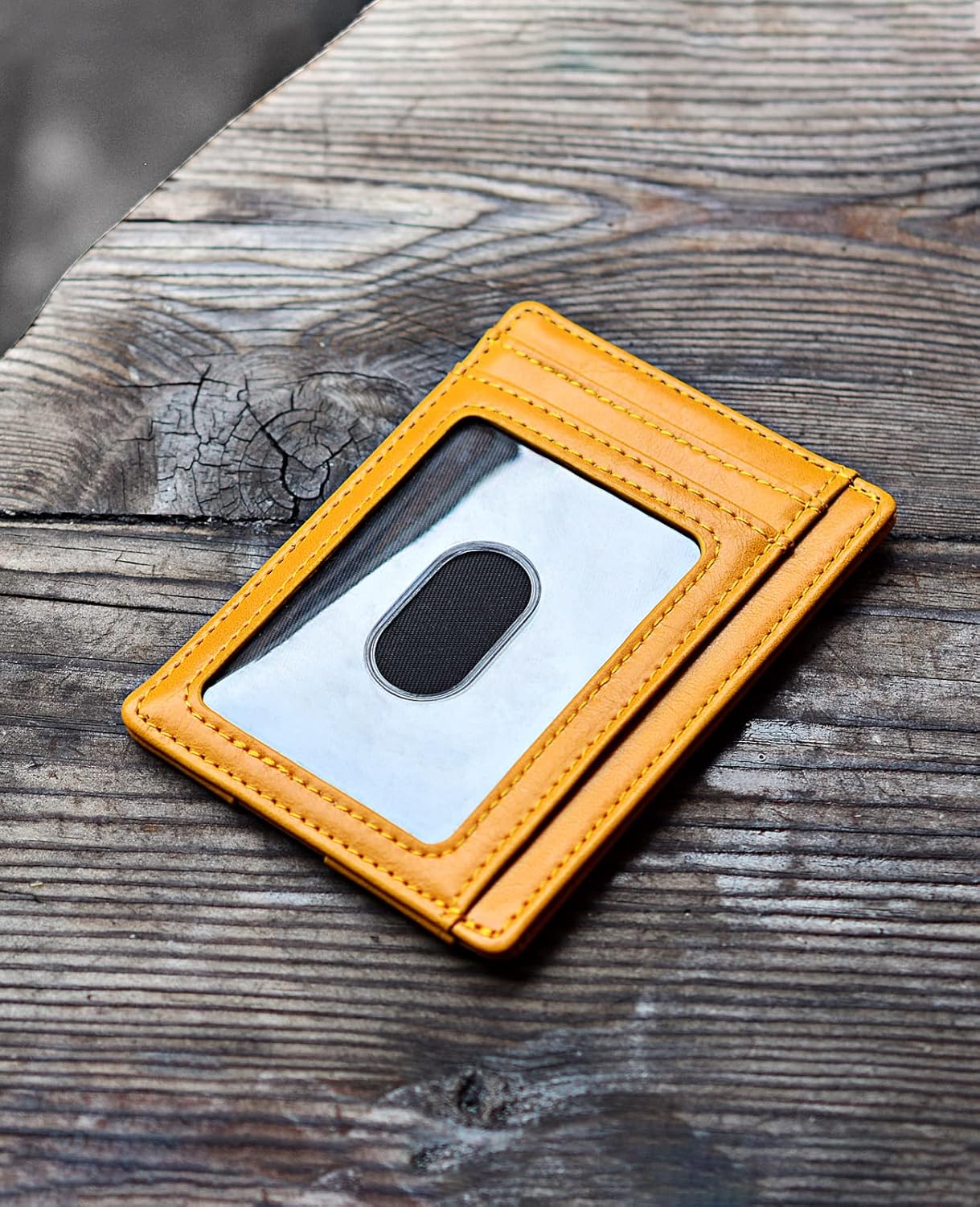 Buffway Slim Minimalist Front Pocket RFID Blocking Leather Wallets for Men and Women - Alaska Yellow