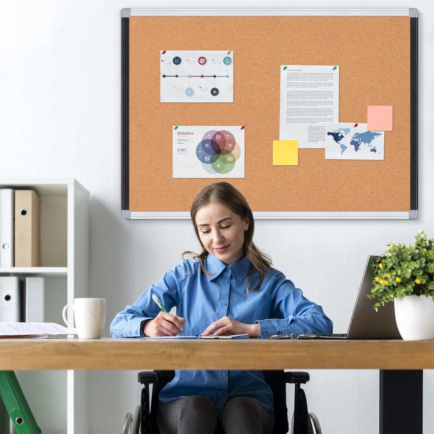 Board2by Large Cork Bulletin Board 36" x 48", Black/Sliver Aluminium Framed Corkboard, 4 x 3 Office Board for Wall Decor, Wall Mounted Notice Pin Board with 18 Push Pins for School, Home & Office