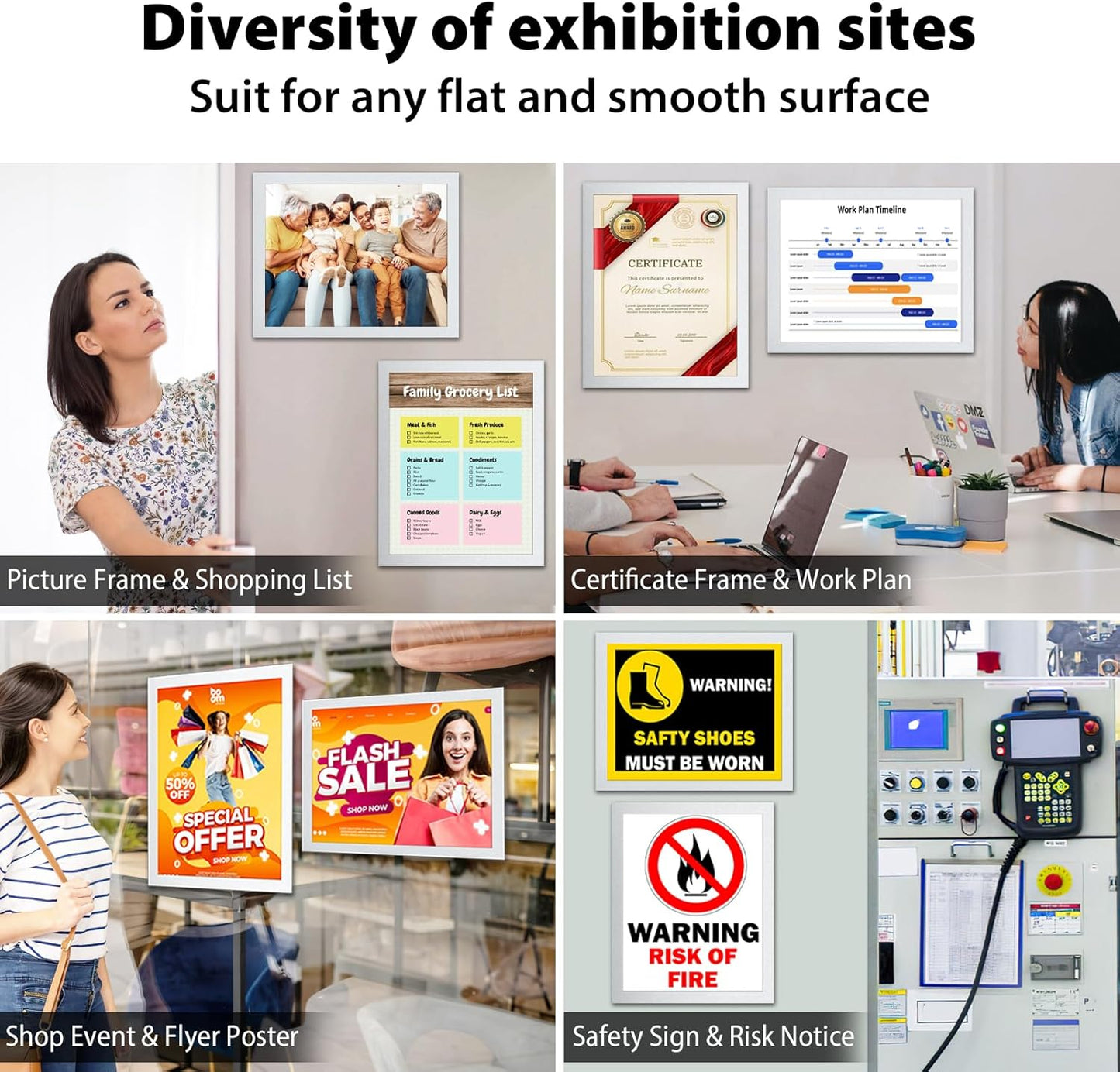 20 Pack Magnetic Sign Holder 8.5 x 11, Self-Adhesive Magnetic Picture Frame & Document Holder for Wall, Door, Fridge, Glass - Double-Sided Magnetic Frame for Poster & Paper Display (Silver)