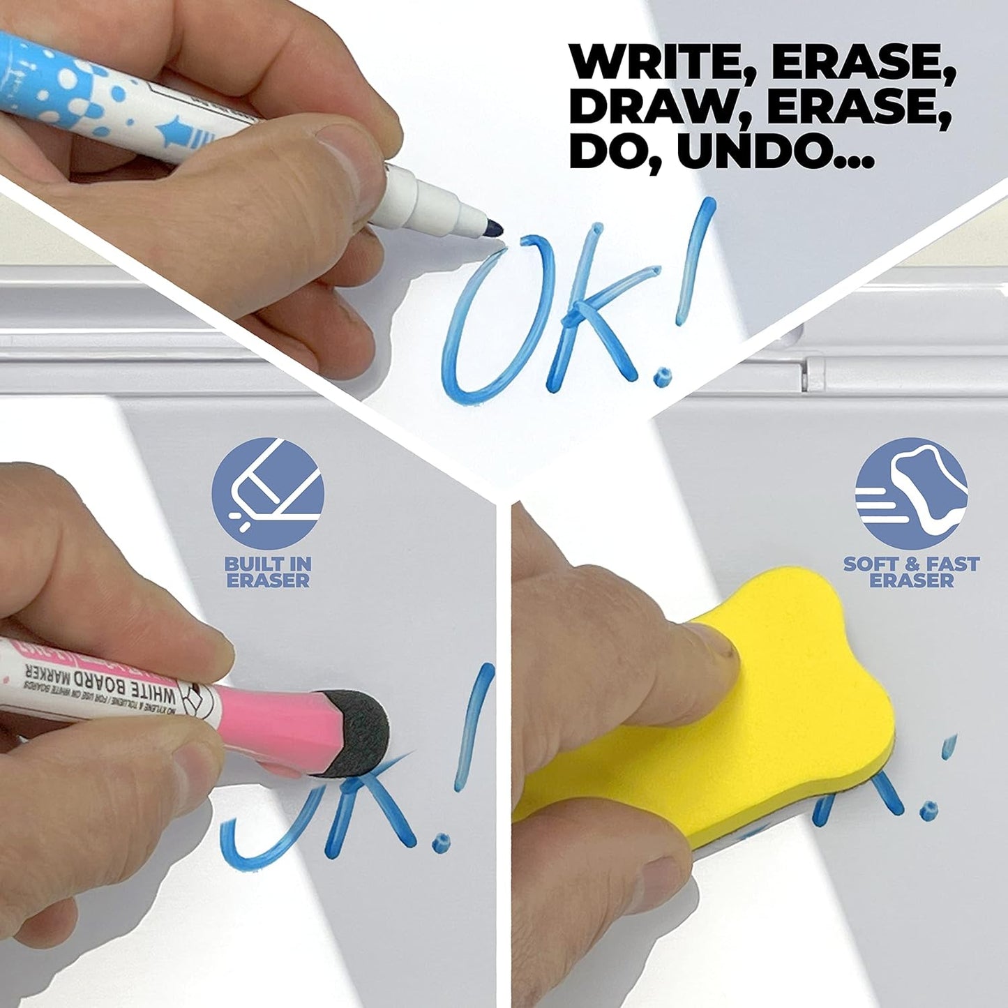 Desktop Whiteboard - Glass Dry Erase White Board - Desk Computer Buddy – Home Office & Studying Essentials - with Phone & Tablet Slot, Storage Compartment - Includes 4 Markers, 1 Eraser (2 Pack)