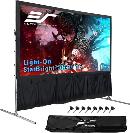 Elite Screens 122" Portable Projector Screen with Stand, Folding Frame, ALR/CLR Ceiling Light Rejecting, Indoor Use, LPS123H-SBCLR16
