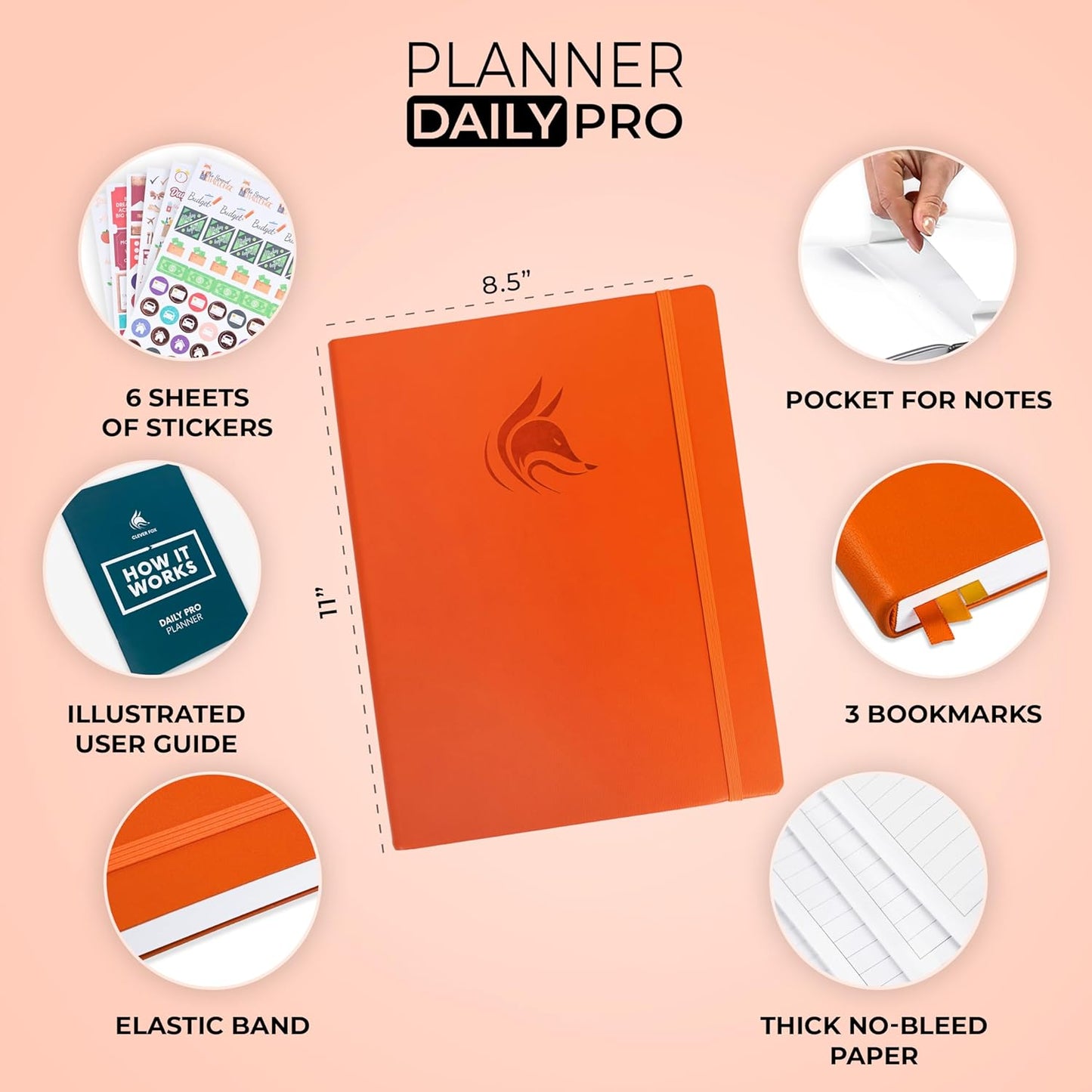Clever Fox Planner Daily PRO - 8.5 x 11" A4 Size Daily Life Planner and Gratitude Journal to Increase Productivity, Time Management and Hit Your Goals - Undated - Lasts 3 Months (Orange)