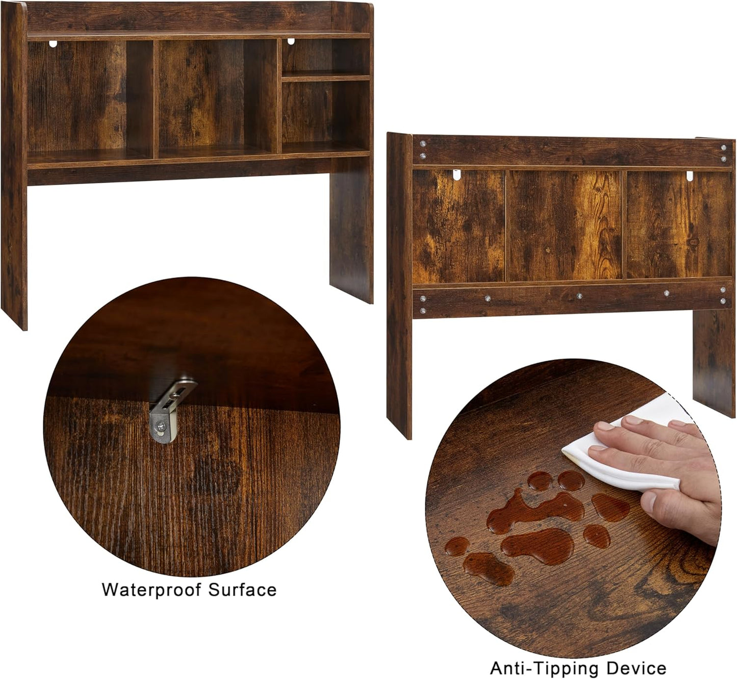 Desktop Bookshelf, Wooden Desk Storage Hutch with 6 Shelves for Computer Desk, 3-Tier Desktop Display Organizer Rack for Office Home (Brown)