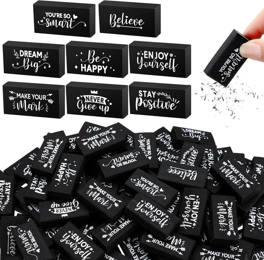 100 Pcs Inspirational Pencil Erasers Bulk for Kids Fun Motivational Eraser School Supplies Back to School Office Supplies for Classroom Office Teacher Artists (Classic)