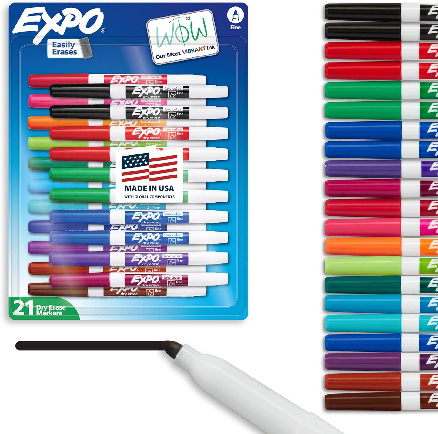 EXPO Dry Erase Markers Whiteboard Markers with Low Odor Ink Fine Tip Assorted Vibrant Colors 21 Count