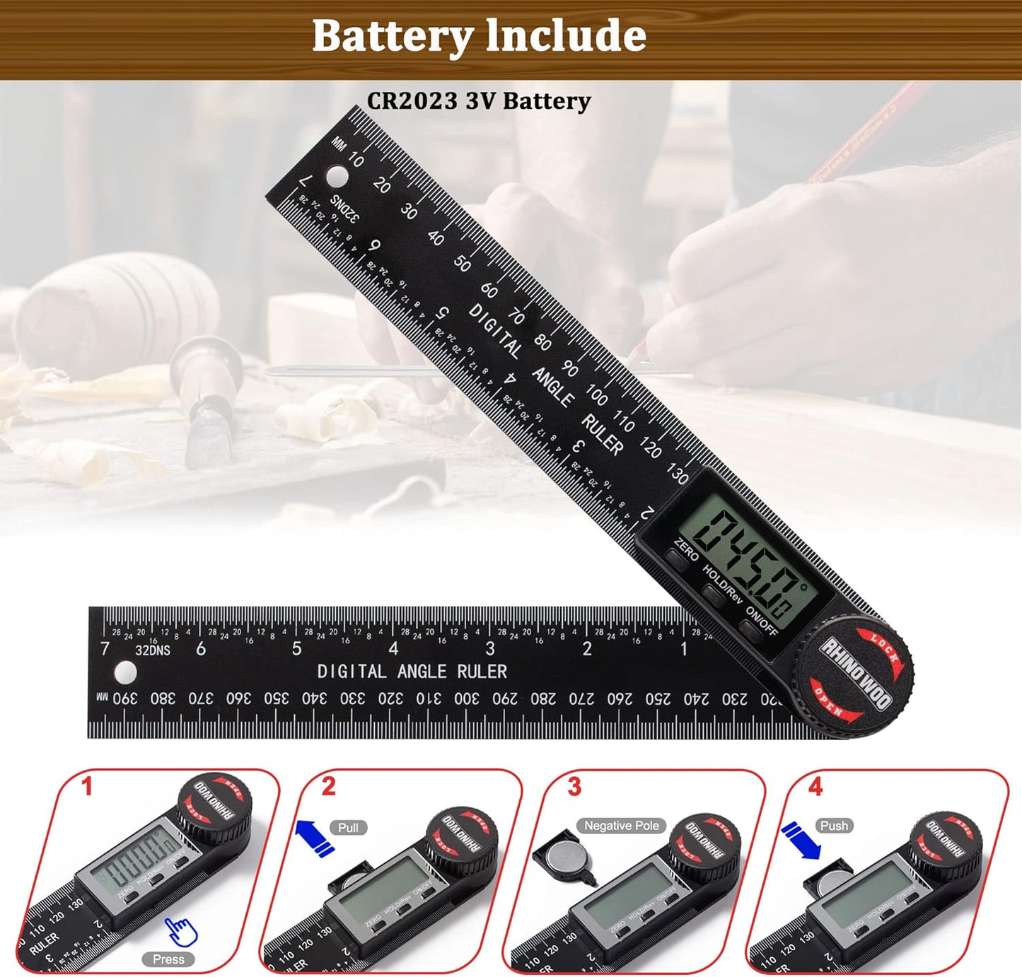 Digital Angle Finder Protractor, Angle Finder Ruler with 7inch/200mm, Angle Measuring Tool for Woodworking/Carpenter/Construction/DIY Measurement(2 Batteries Included) (Enhanced ABS)