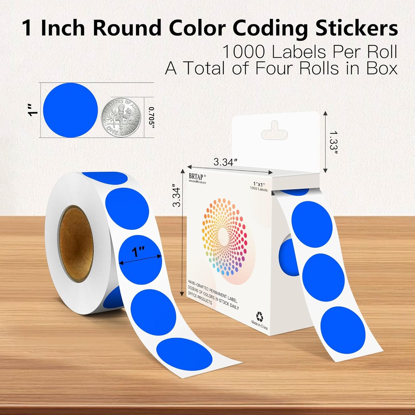 Blue 1 Inch Round Color Coding Labels with 4000 Dots, 4 Rolls - Bright Color Dot Stickers for File Folders, Inventory System - Highly Visible