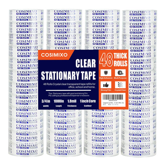 COSIMIXO 48Rolls Crystal Clear Tape Refills for Dispenser, 3/4Inch x 1000 inch,Bulk Transparent Tape,Office Stationery Tape for Home and School