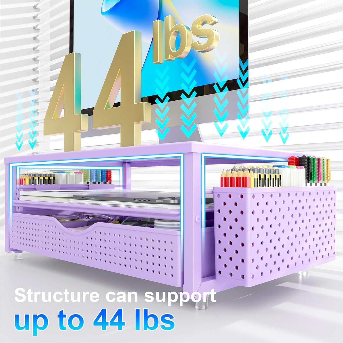 gianotter Desk Organizers and Accessories, Monitor Stand with Drawer and 2 Pen Holder, Purple Desk Accessories, Computer Stand Suitable for Offices and Dormitories (Purple)