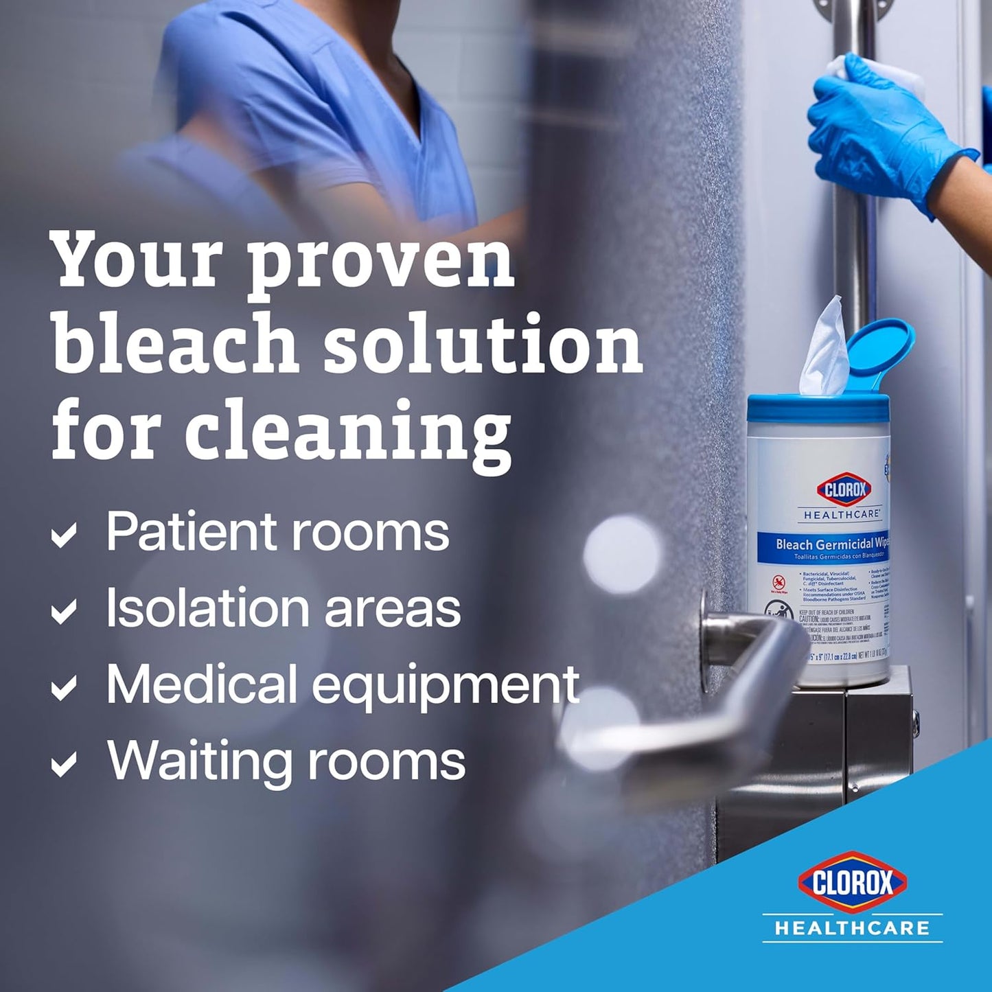 Clorox Healthcare Bleach Germicidal Wipes, 12" x 12", Refill for Bucket, 110 Count Pouch (Package May Vary)