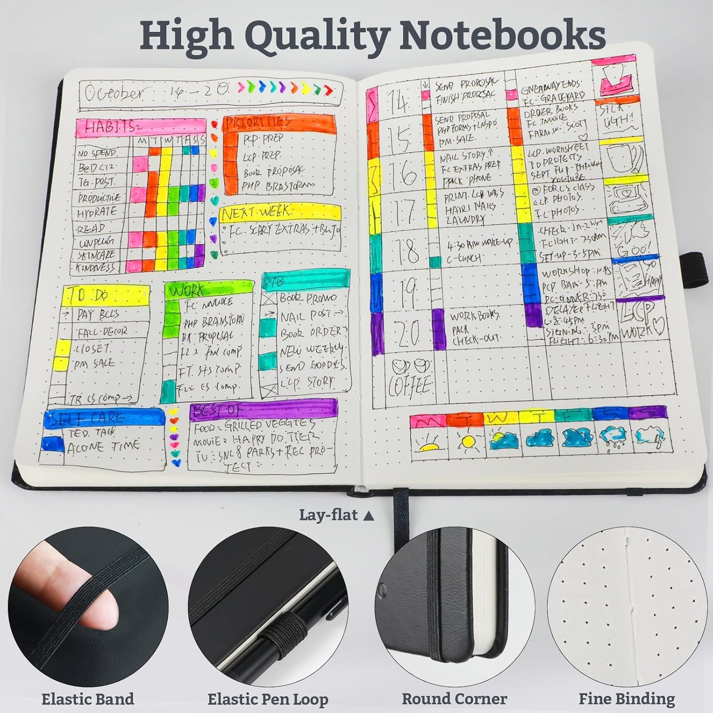 2Pack Bullet Dotted Hardcover Journal Notebook, A5 140 Pages 120Gsm Thick Paper for School,Note Taking,Work,Diary，5.7"*8.3",Burgundy