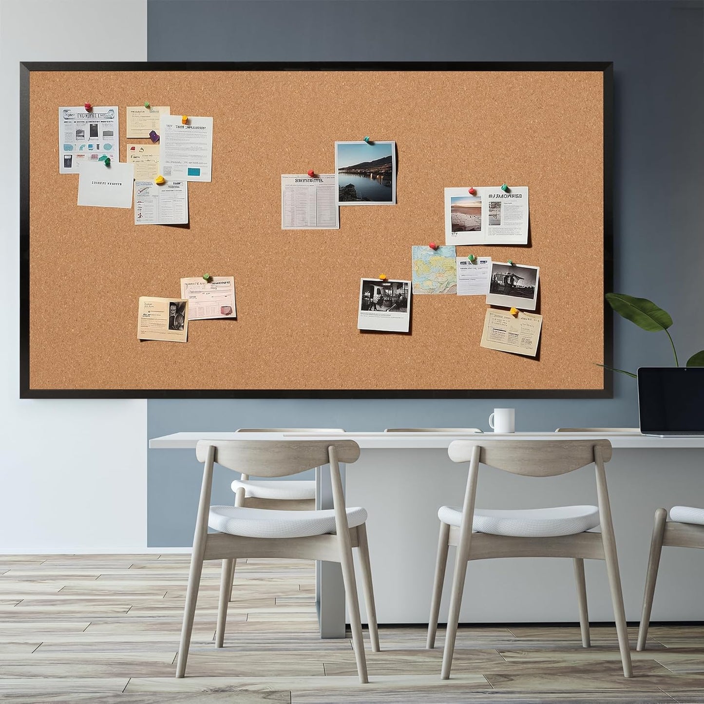 Board2by Extra Large Cork Bulletin Board 96" X 48", Black Wood Framed 8'x4' Corkboard for Wall, Wall Mounted Notice Pin Board with 18 Push Pins for School, Home & Office