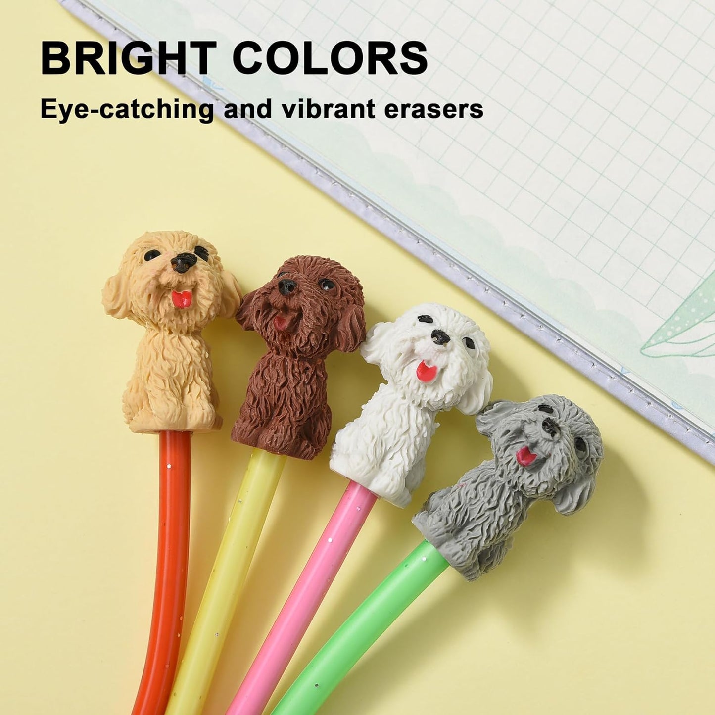 24Pcs Pencil Top Erasers for Kids, Dog Pencil Erasers Toppers Bulk, Cute Cap Erasers for Party Favors Classroom Rewards