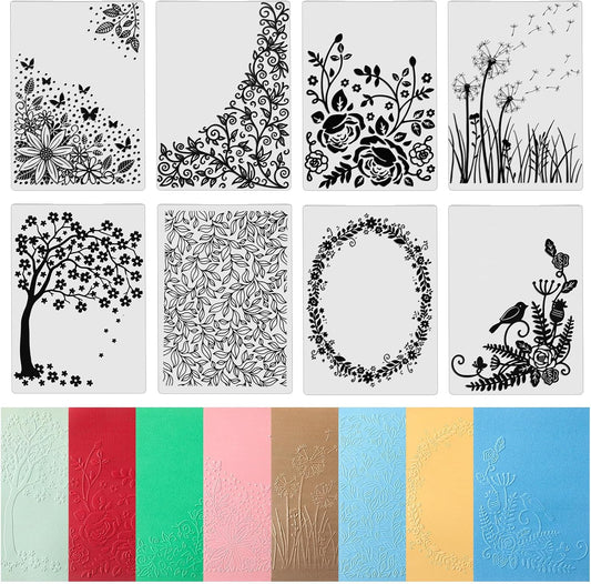 Geiserailie 8 Pieces Embossing Folders Embossing Machine Template Paper Card Heart Folders for Card Making DIY Flower Scrapbook Photo Album Craft Decoration 5.9 x 4.1 Inch(8 Pcs,Natural Style)