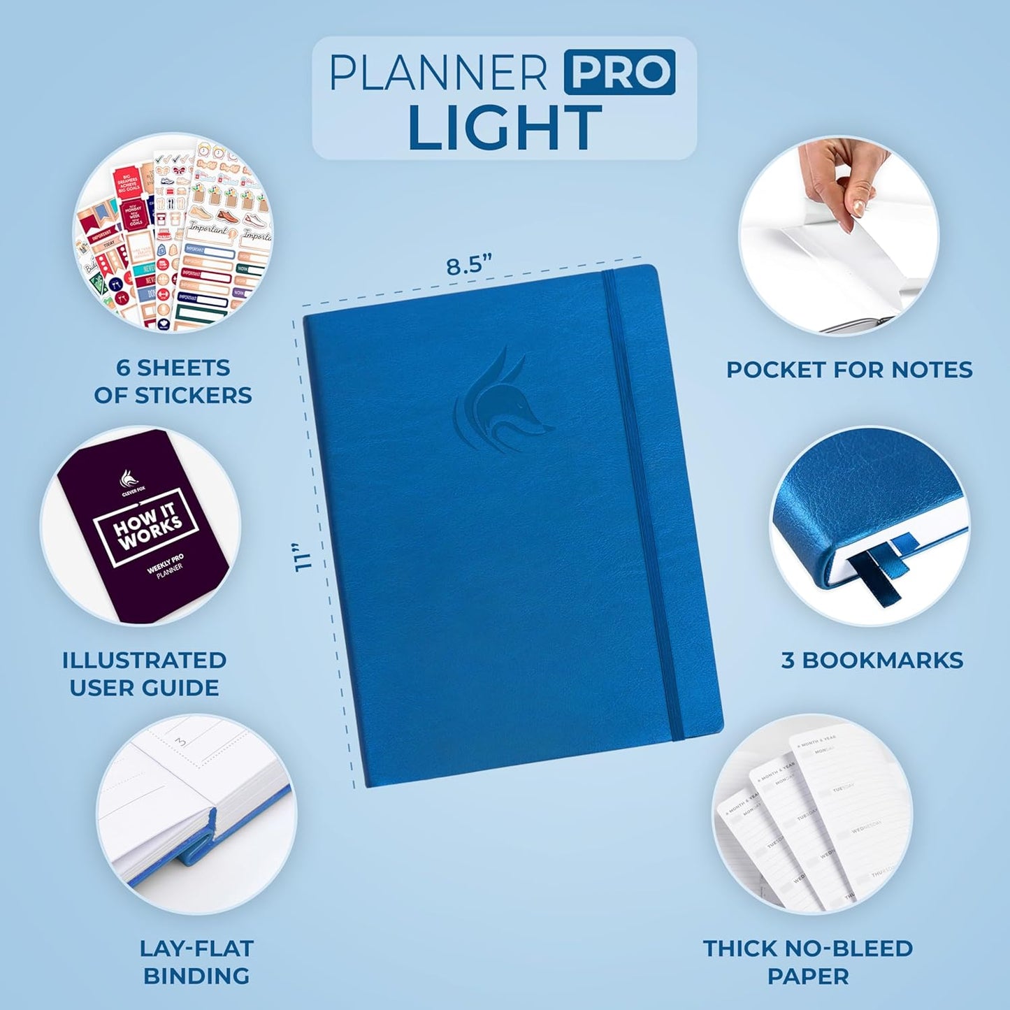Clever Fox Planner PRO Light – Weekly & Monthly Life Planner to Increase Productivity, Time Management and Hit Your Goals, 8.5x11″ (Mystic Blue)