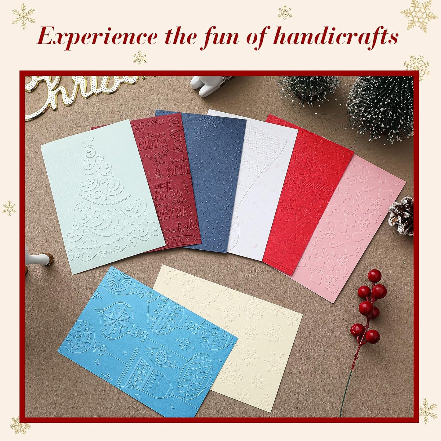 Geiserailie 8 Pieces Embossing Folders Embossing Machine Template Paper Card Heart Folders for Card Making DIY Flower Scrapbook Photo Album Craft Decoration 5.9 x 4.1 Inch(8 Pcs,Christmas Style)