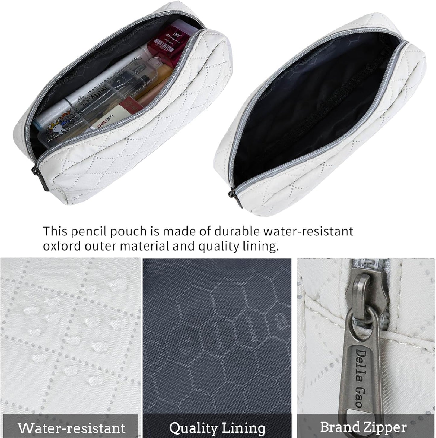 Della Gao Small Pencil Case Large Capacity Pencil Pouch Marker Pen Bag Coin Pouch Office Stationery Organizer (Beige-RH)