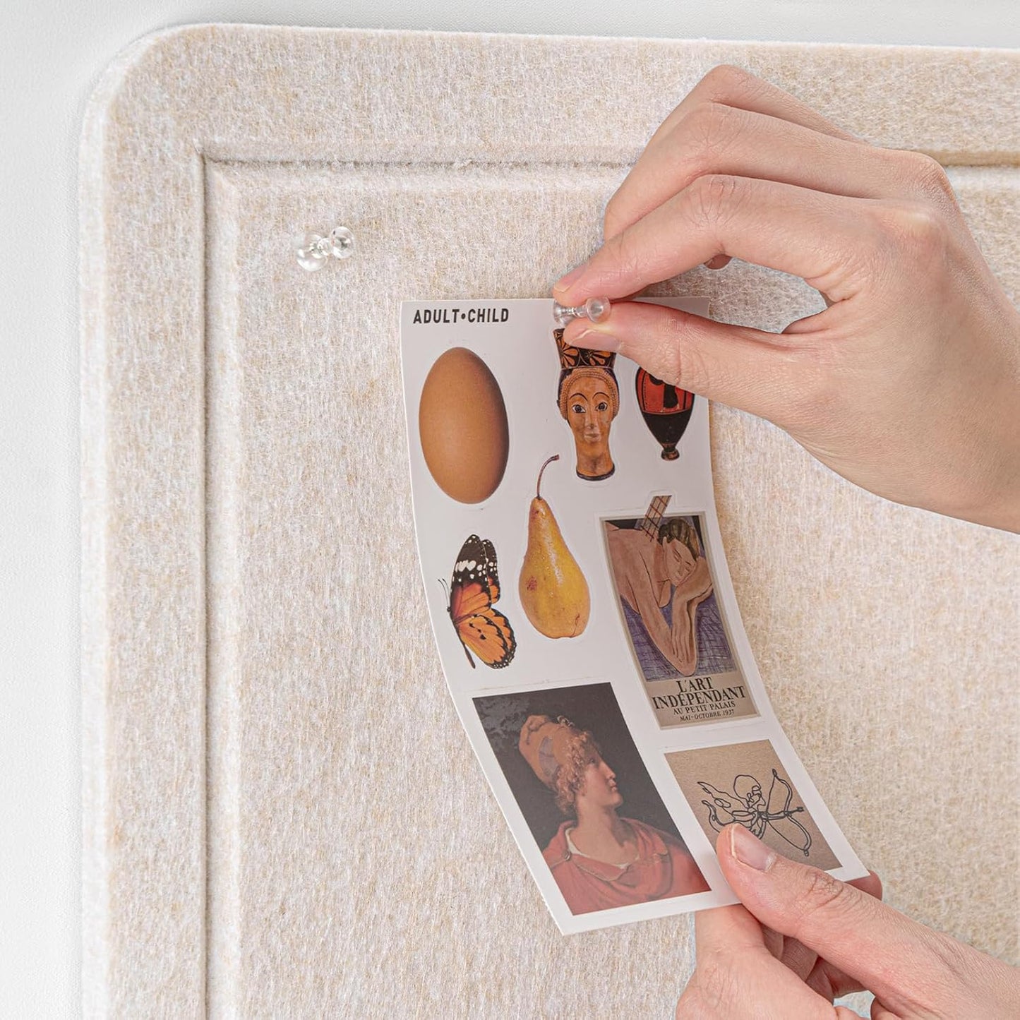 Bulletin Board, 35 x 17 1/2 Inches Felt Pin Board - Decorative Cork Alternative for Wall, Foldable Picture Self-Adhesive Vision Prayer Board With 20 Pushpins - Oatmeal