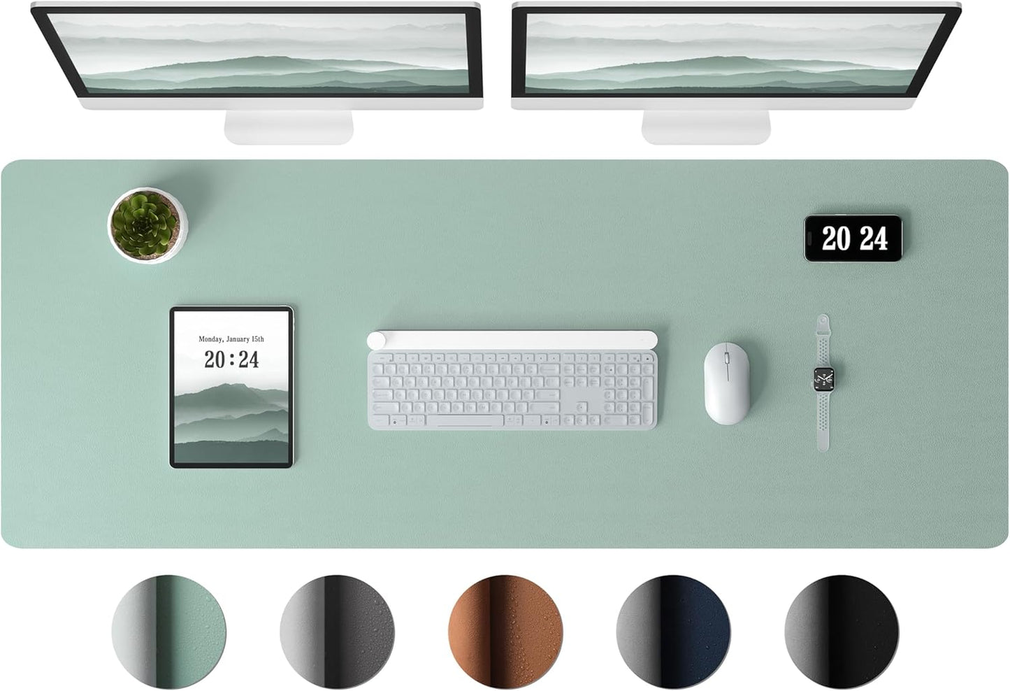 Aothia Leather Desk Pad Protector, Office Desk Mat, Large Mouse Pad, Laptop Desk Pad, Non-Slip PU Leather Desk Blotter, Waterproof Desk Writing Pad for Office and Home (Light Blue, 47" x 17")