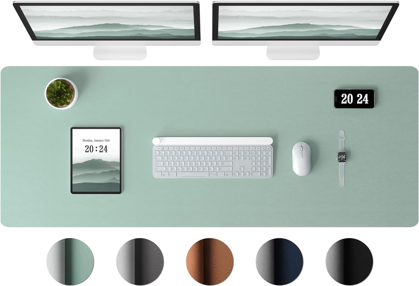 Aothia Leather Desk Pad Protector - Large Mouse Pad, Office Mat, Non-Slip PU Leather Blotter, Laptop Desk Pad, Waterproof Writing Pad for Office and Home (Light Blue, 38" x 13.7")