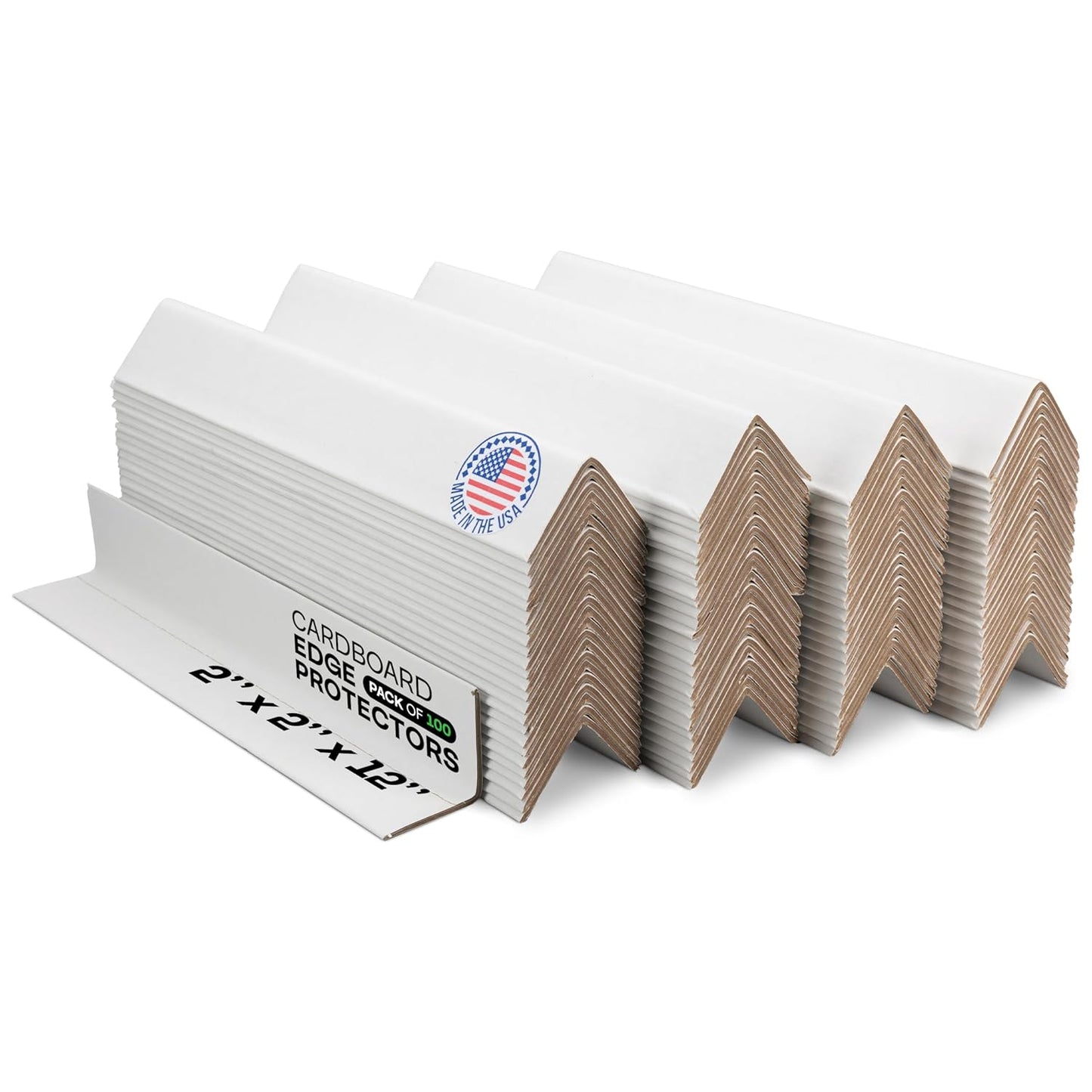 IDL Packaging Cardboard Edge Protector 2" x 2" x 12", Pack of 100 - V-Board Reinforced Cardboard Corners for Shipping - White Kraft Corner Protectors for Pallets