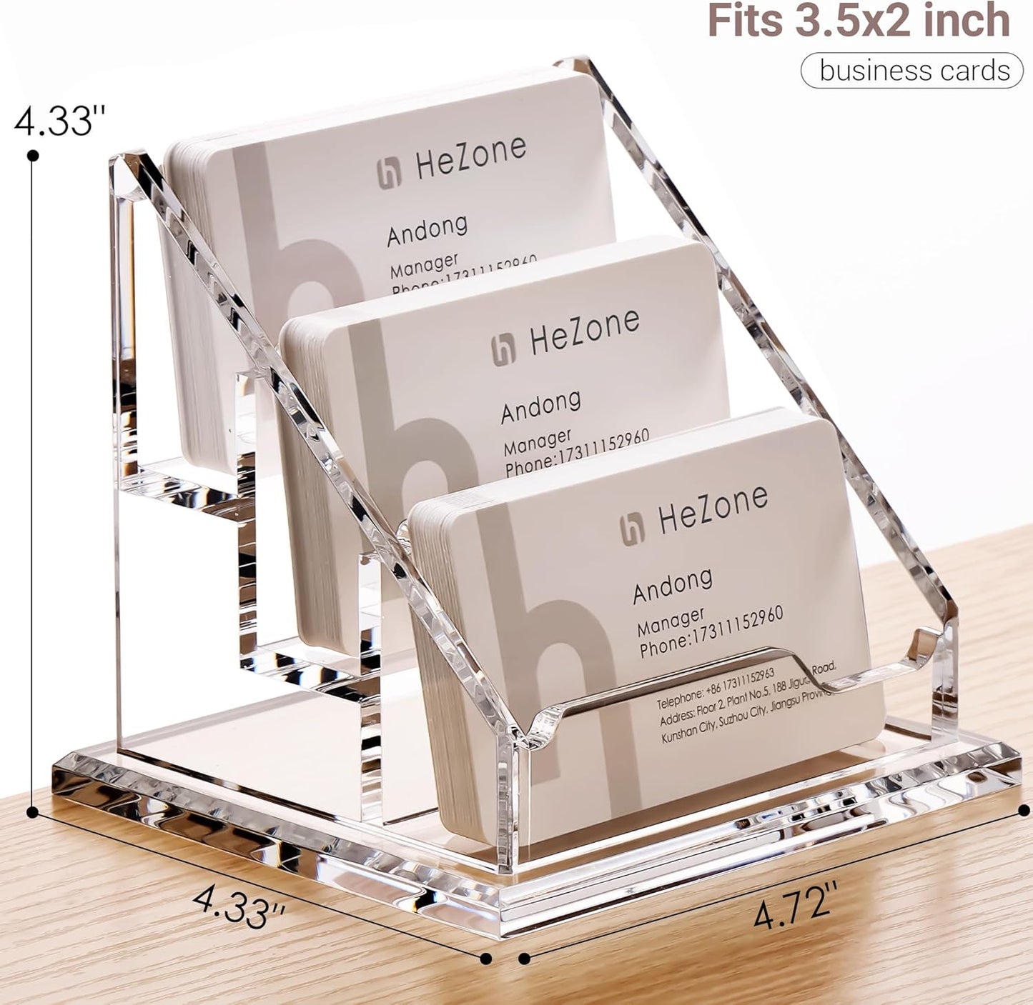 Acrylic Card Holder Clear Horizontal Business Card Organizer Stand for Desk 3 Slots 3 Tier Business Cards Stand for Women and Men,Office Desk Accessories,Organize 150 Cards-1 Pack(3 Slots-H)