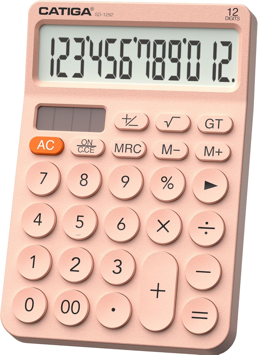 CATIGA 12 Digit Desktop Calculator Basic Desk Calculator with Large LCD Display, Big Buttons, 4 Function, Solar and Battery Dual Power, for Office, School, Home, SD-1292 Pink