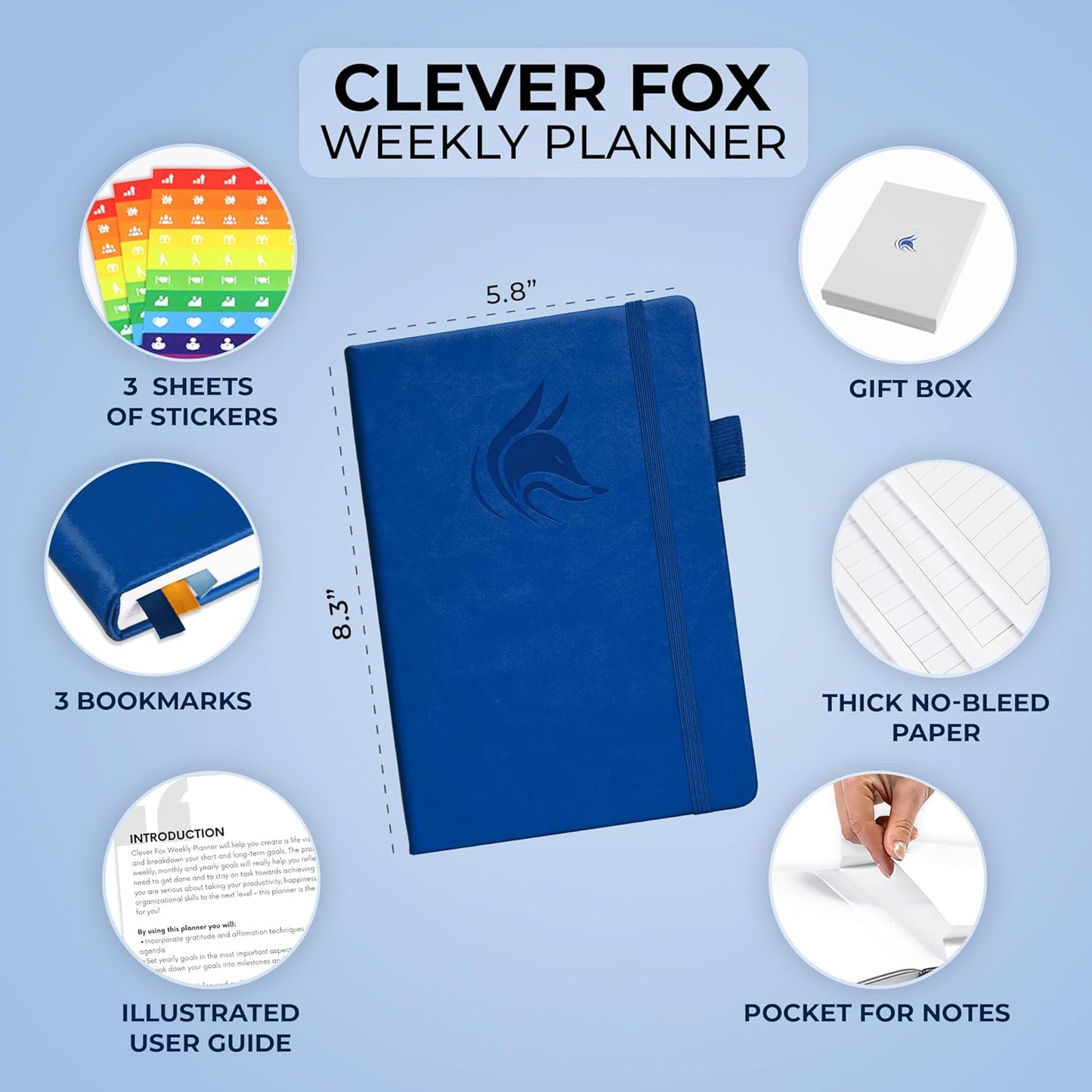 Clever Fox Planner – Undated Weekly & Monthly Planner for Productivity, Time Management & Goals – Organizer Journal – A5 (Royal Blue)