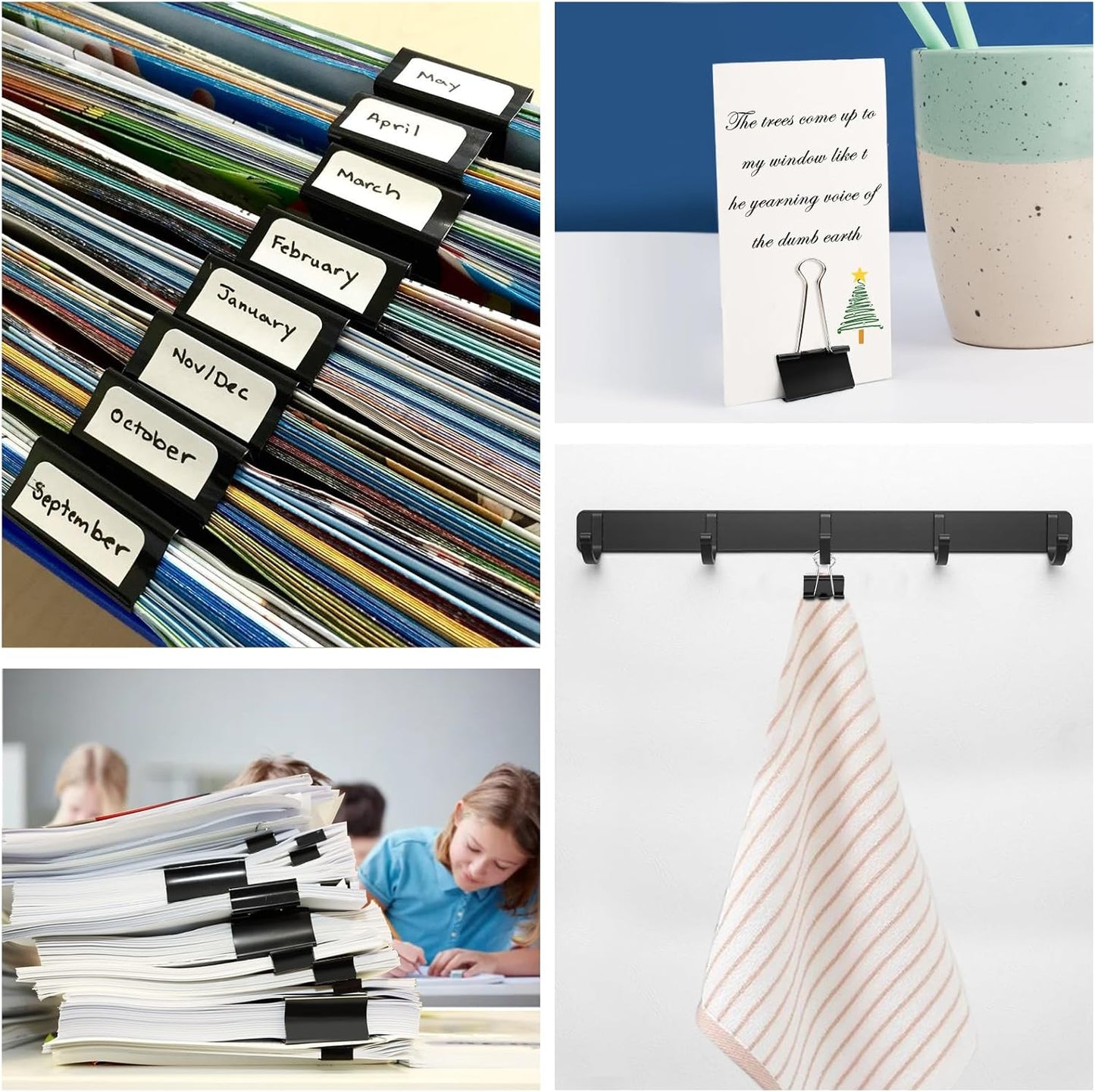 208 PCS Binder Clips Assorted Sizes, Metal Large Binder Clips Bulk, Black Binding Paperwork Clamp for Paper, 6 Size Clips Office Supplies for Business and School