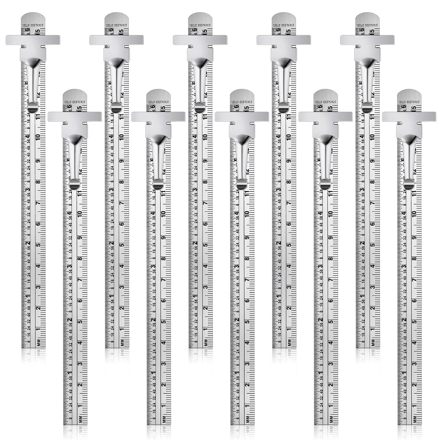 6 Inch 15 cm Pocket Ruler Flexible Precision Stainless Steel Ruler with Detachable Clips Stainless Steel Pocket Clip Scale Gauge Metric British System(10 Pieces)