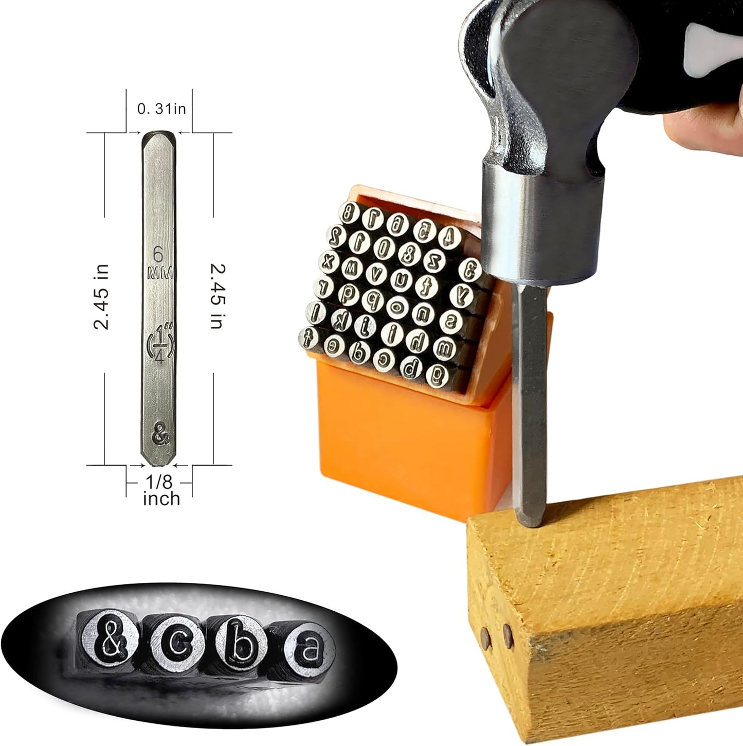 HimaPro Letter & Number Stamp Set(36 pcs Industrial Grade Lower case 'a'-'z' & '0'-'9') in a Plastic Square-Shaped Box (6mm 1/4 Inch)