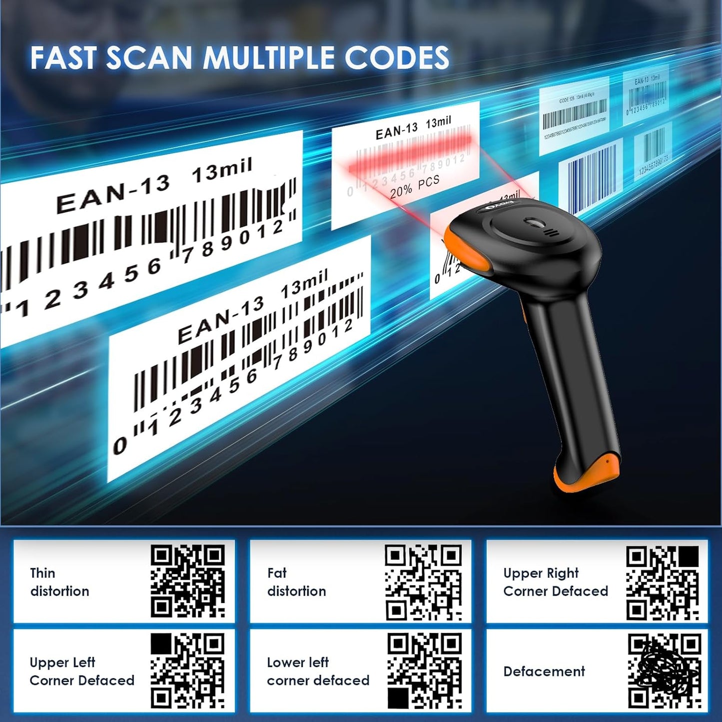 Eyoyo 2D QR Bluetooth Barcode Scanner Wireless, 2500mAh Handheld Cordless USB Wired 1D UPC Bar Code Reader for Book Library, Warehouse Inventory Compatible with iPad, Android Phone, iPhone, Laptop