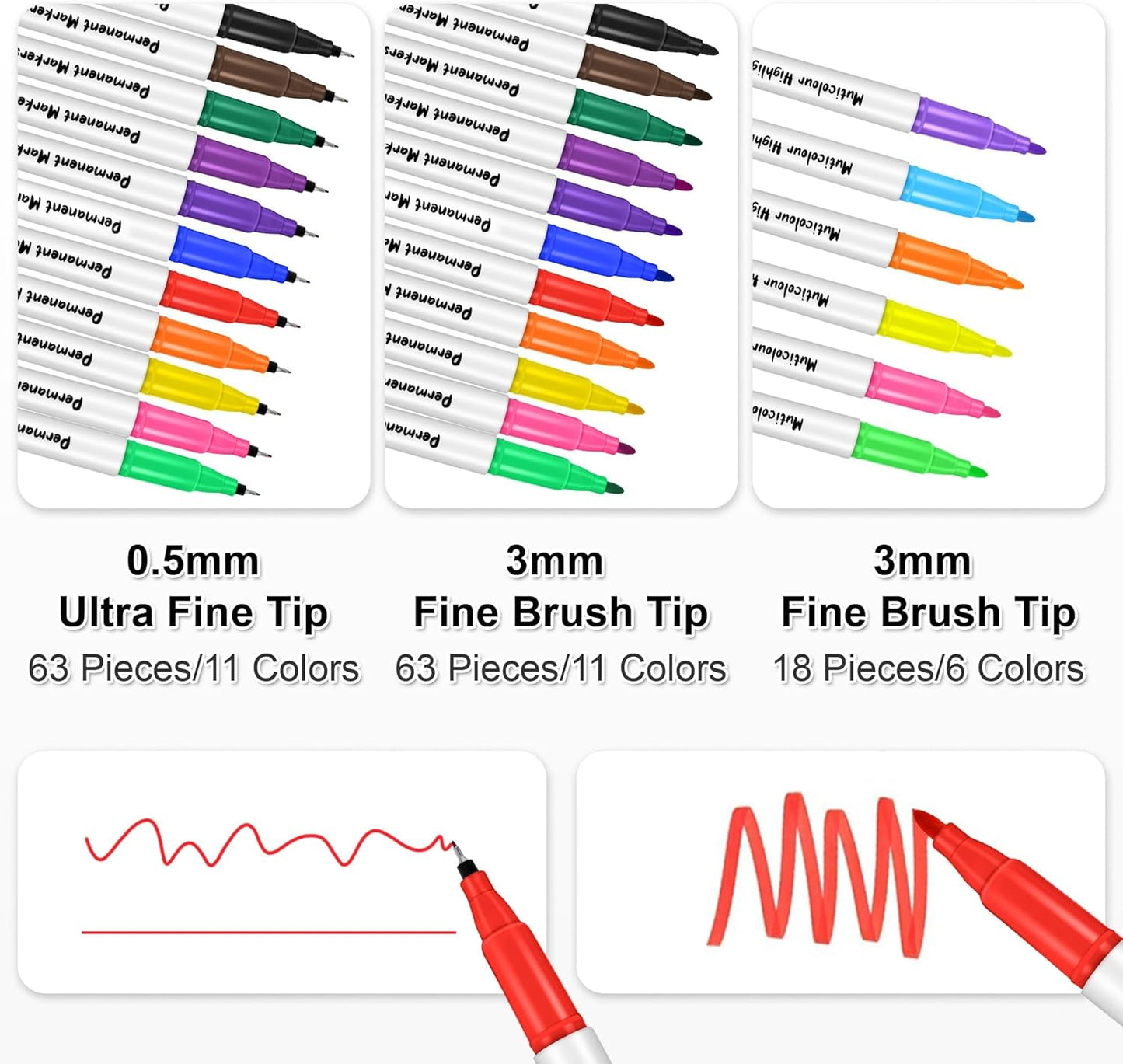 Aodaer 144 Pack Permanent Markers, 3mm and 0.5mm, Colored Fine Point Markers and Highlighter, Waterproof, Quick-drying, Smooth Markers for Home Office School Supplies, Works on Wood, Plastic, Metal