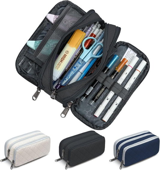 Della Gao Small Pencil Case Large Capacity Pencil Pouch Marker Pen Bag Coin Pouch Office Stationery Organizer (Black-3BKRH)