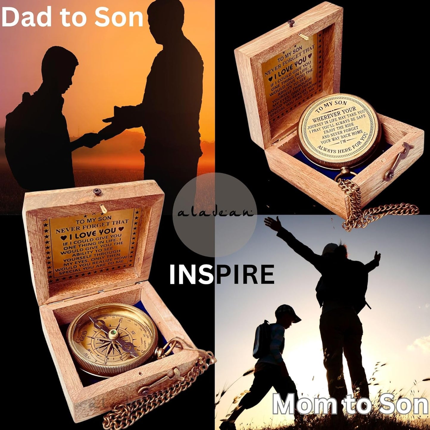 Gift for Son from Mom Dad | Engraved Compass 2" - Father to Son Gifts, Mom to Son Gifts for Graduation 2025, Birthday Baptism Confirmation Communion