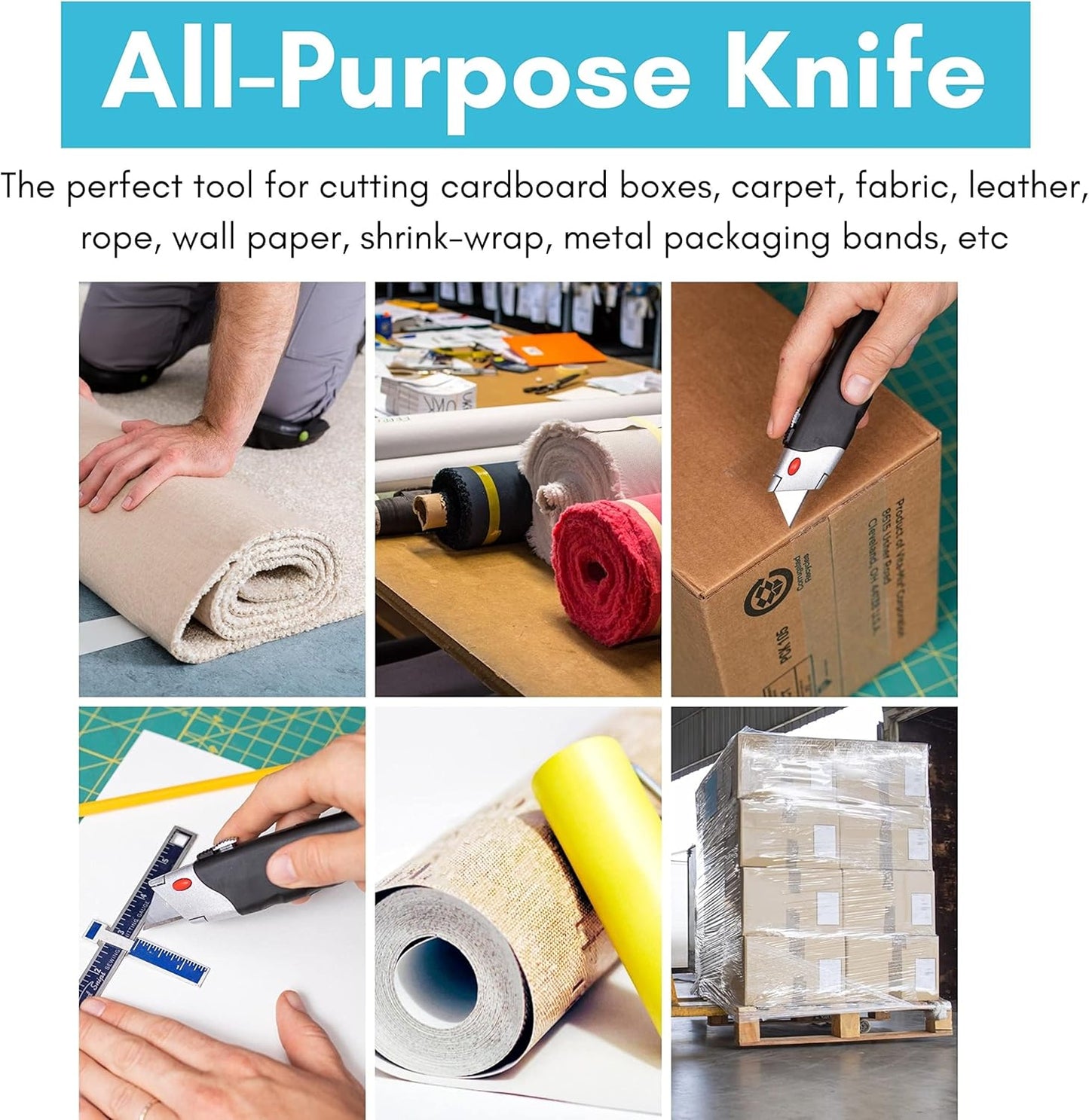 Internet's Best Premium Utility Knife - Set of 20 - Retractable Razor Knife Set – 5 Extra Blade Refills - Box Cutter Locking Razor Knife – Rubber Grip - Black