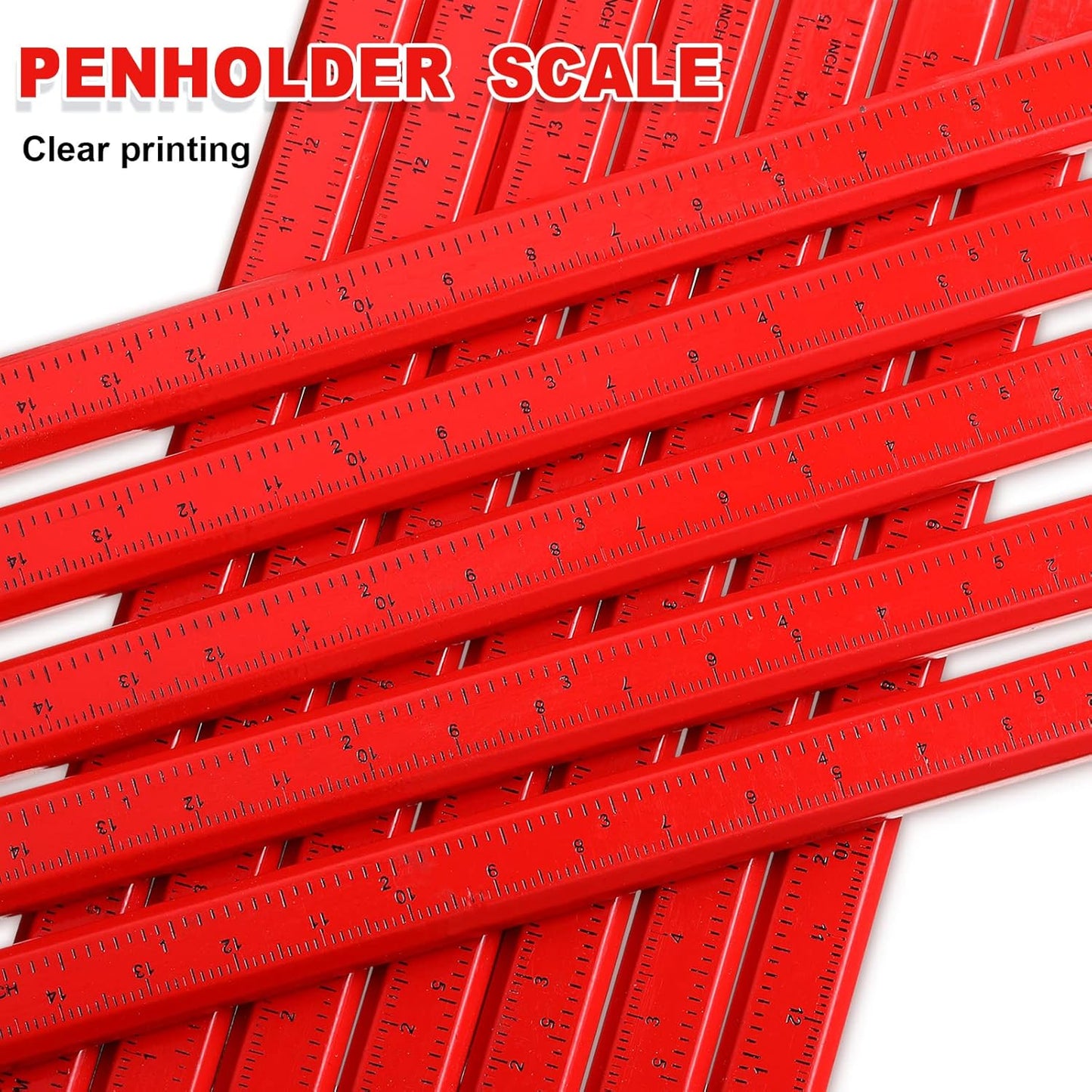 Honoson 200 Pcs Flat Construction Pencils with Printed Ruler Wood Graphite 2 Pcs Carpenter Pencil Sharpener for Woodworking Marking Tool(Red)