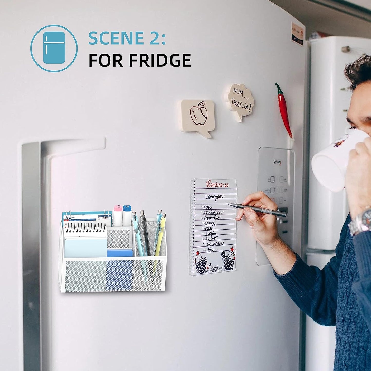 DALTACK Magnetic Pencil Holder Magnetic Shelf for the Whiteboard 3-Grid Mesh Magnetic Pen Holder for Refrigerator Magnetic Organizer Locker Accessories Organizer for Home, School and Office, White