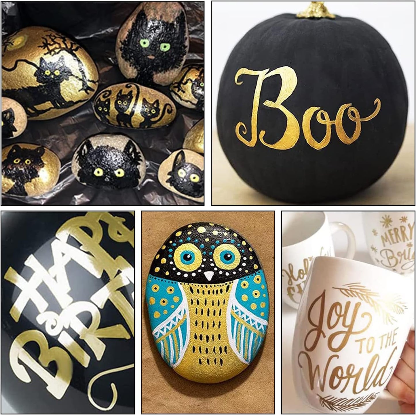 Gold Marker Paint Pens - 6 Pack Acrylic Gold Permanent Marker, 0.7mm Extra Fine Tip Paint Pen for Art projects, Drawing, Rock Painting, Stone, Ceramic, Glass, Wood, Plastic, Metal, Canvas DIY Crafts