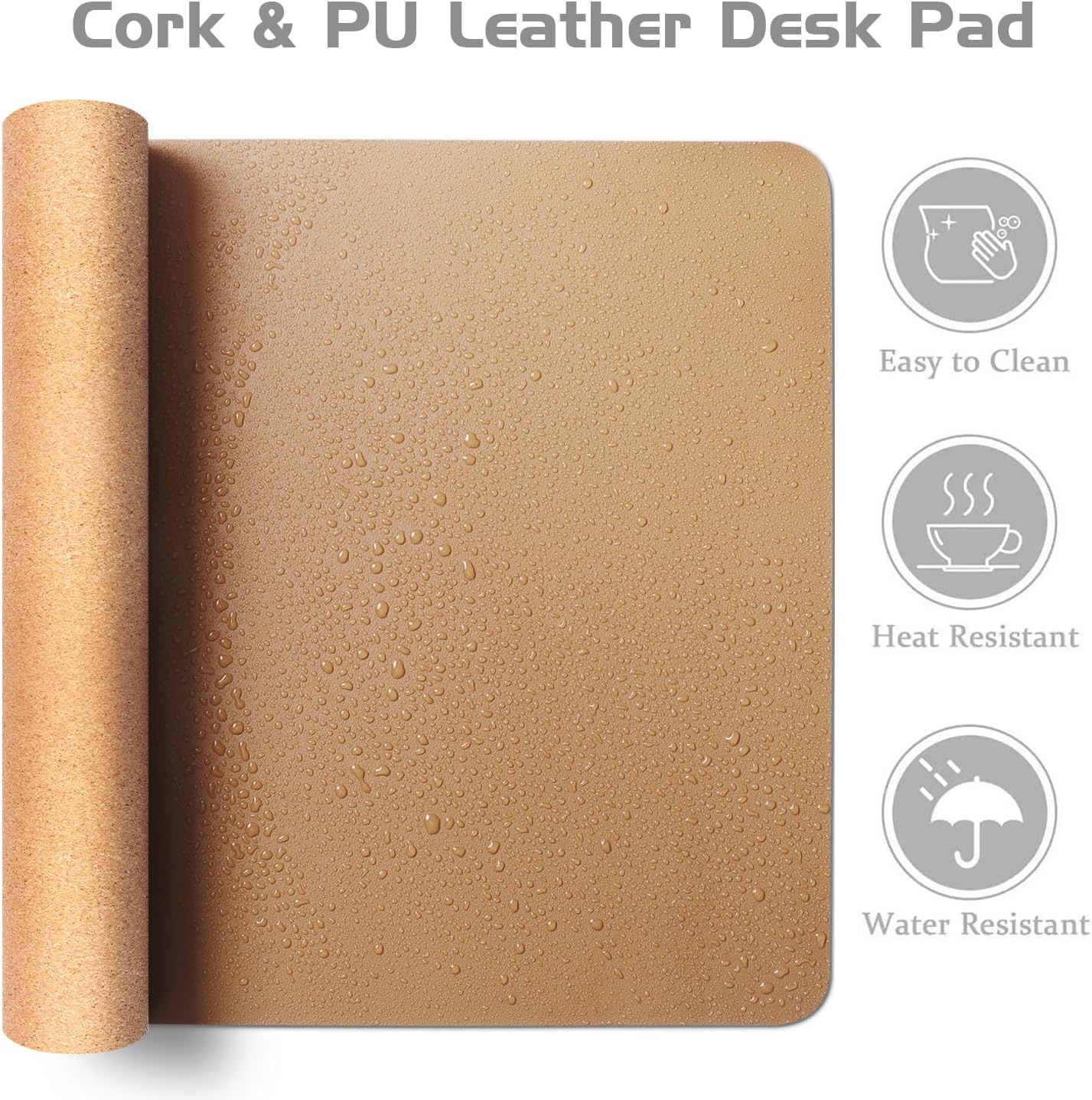 Aothia Dual-Sided Desk Pad - Leather Desk Mat, Natural Cork Desk Pad Protector, Large Mouse Pad for Desk, Waterproof Desk Blotter Pad, Desk Writing Pad for Office Work/Home, Apricot(37.8"x17")