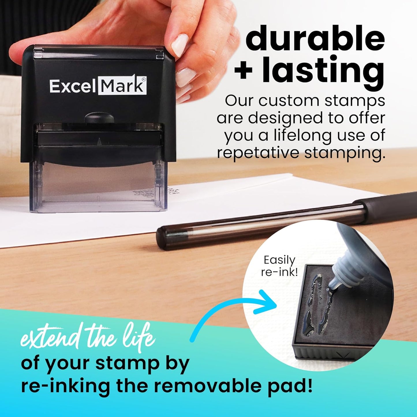 ExcelMark Custom Rubber Stamp – Clean & Easy Stamping – Personalized Self-Inking Stamp (Medium)