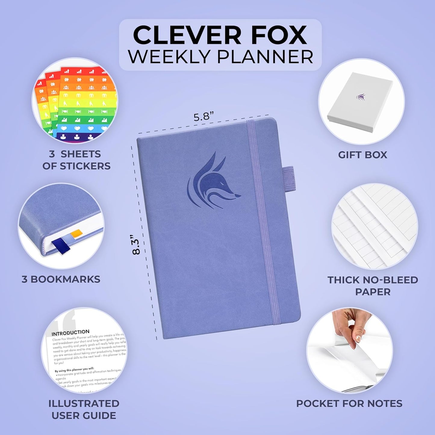 Clever Fox Planner – Undated Weekly & Monthly Planner for Productivity, Time Management & Goals – Organizer Journal – A5 (Lavender)